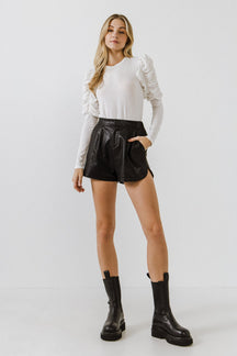 ENGLISH FACTORY - Ruched Sleeve Knit Top - SWEATERS & KNITS available at Objectrare