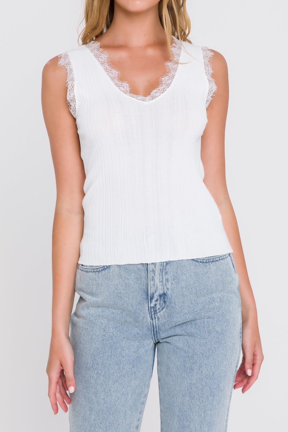 ENDLESS ROSE - Lace Trim Knit Top - TOPS available at Objectrare