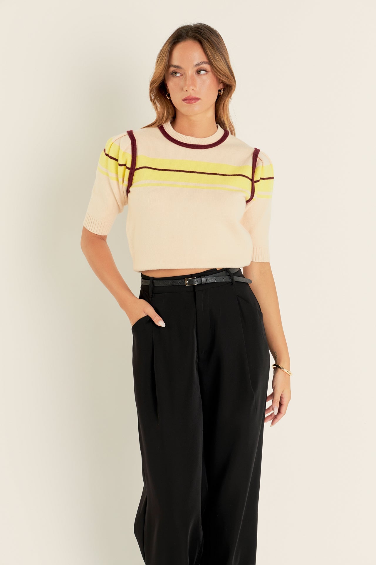 ENGLISH FACTORY - Women Knit Contrast Shirt - TOPS available at Objectrare