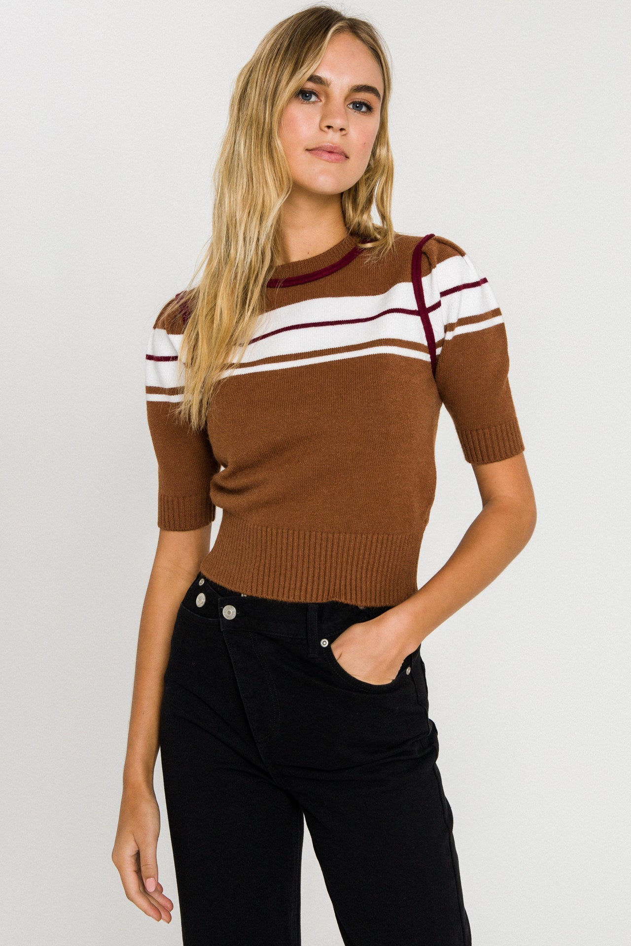 ENGLISH FACTORY - Women Knit Contrast Shirt - TOPS available at Objectrare