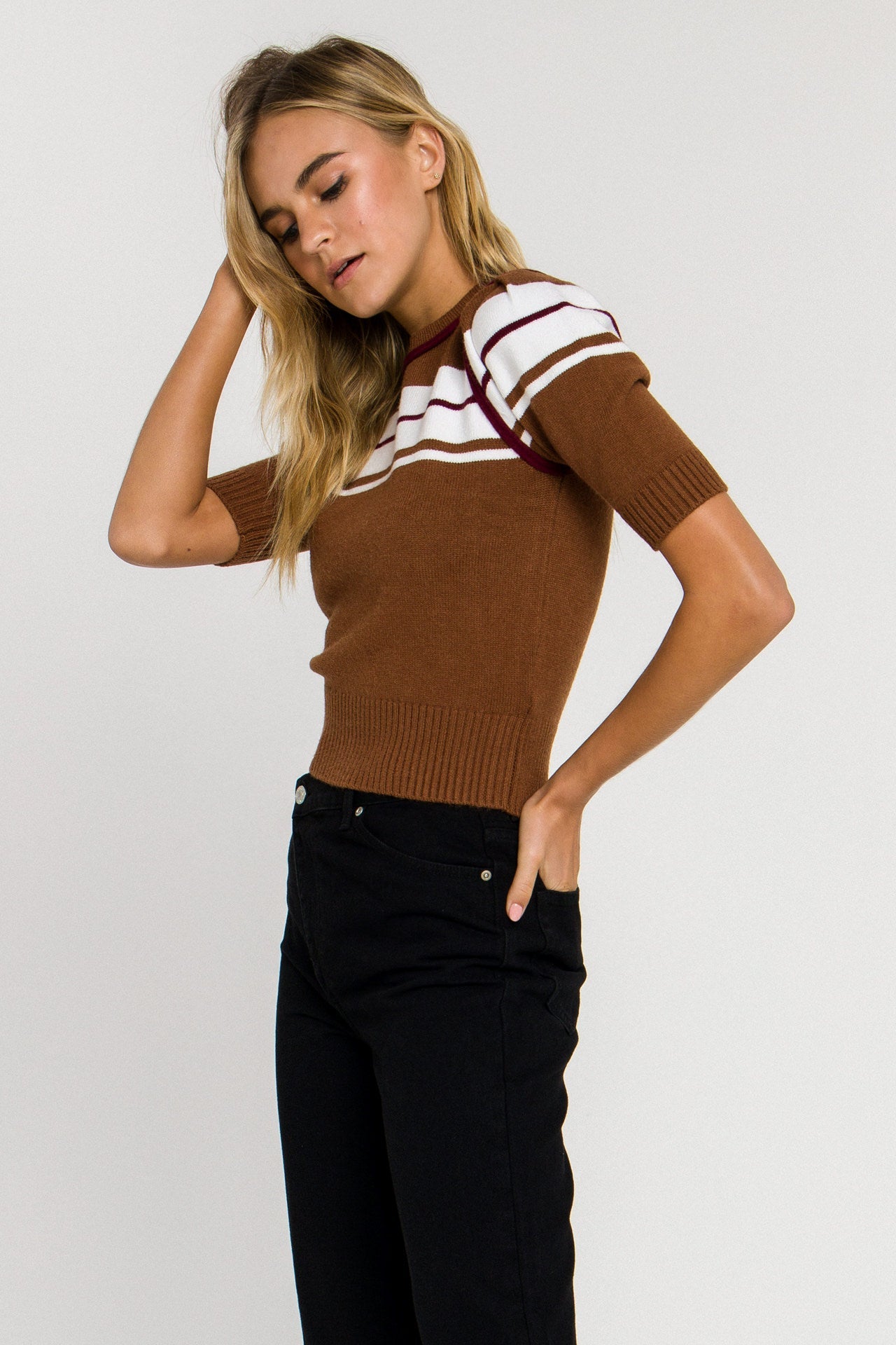ENGLISH FACTORY - Women Knit Contrast Shirt - TOPS available at Objectrare