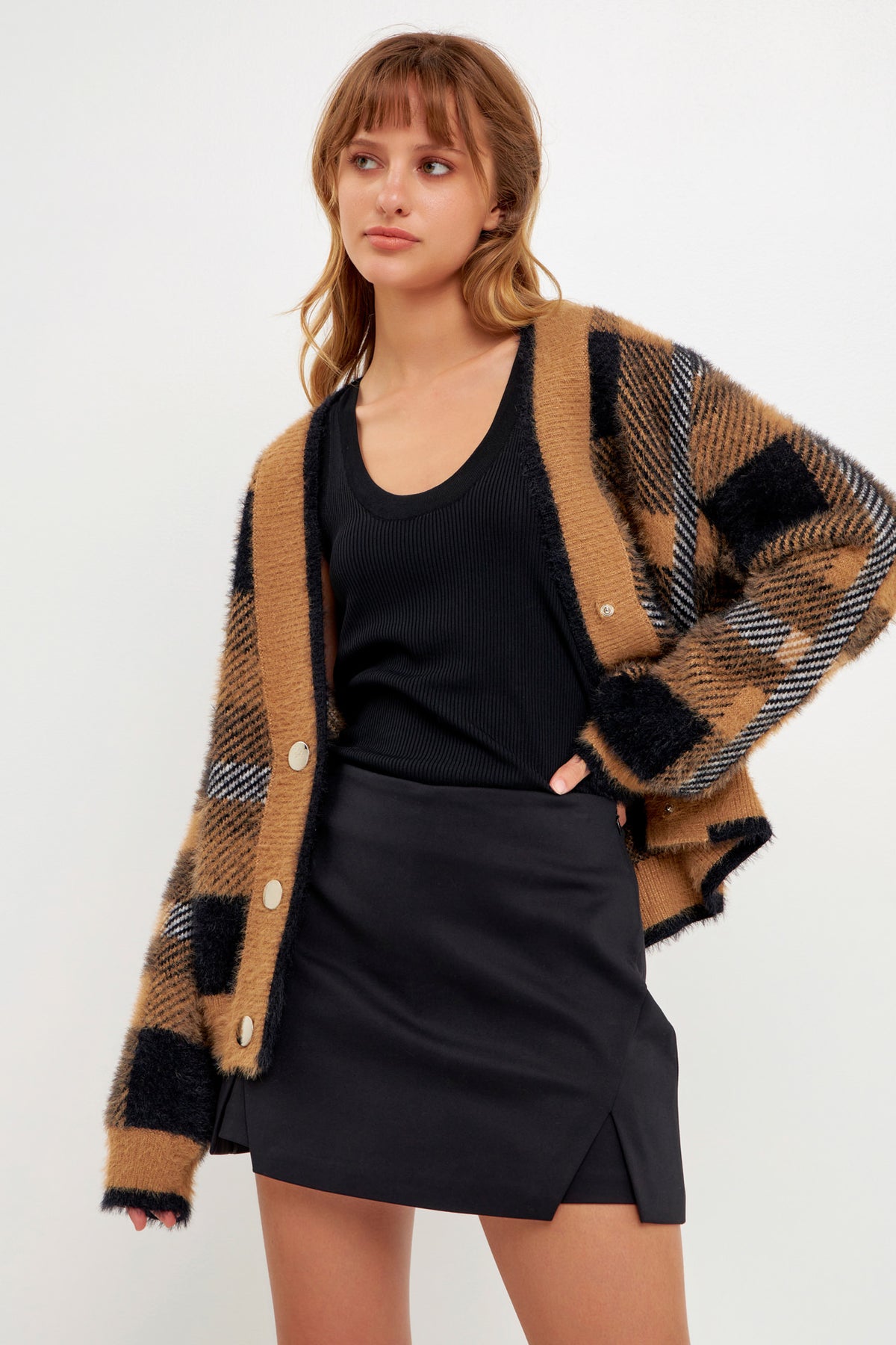 Check Cardigan Sweater