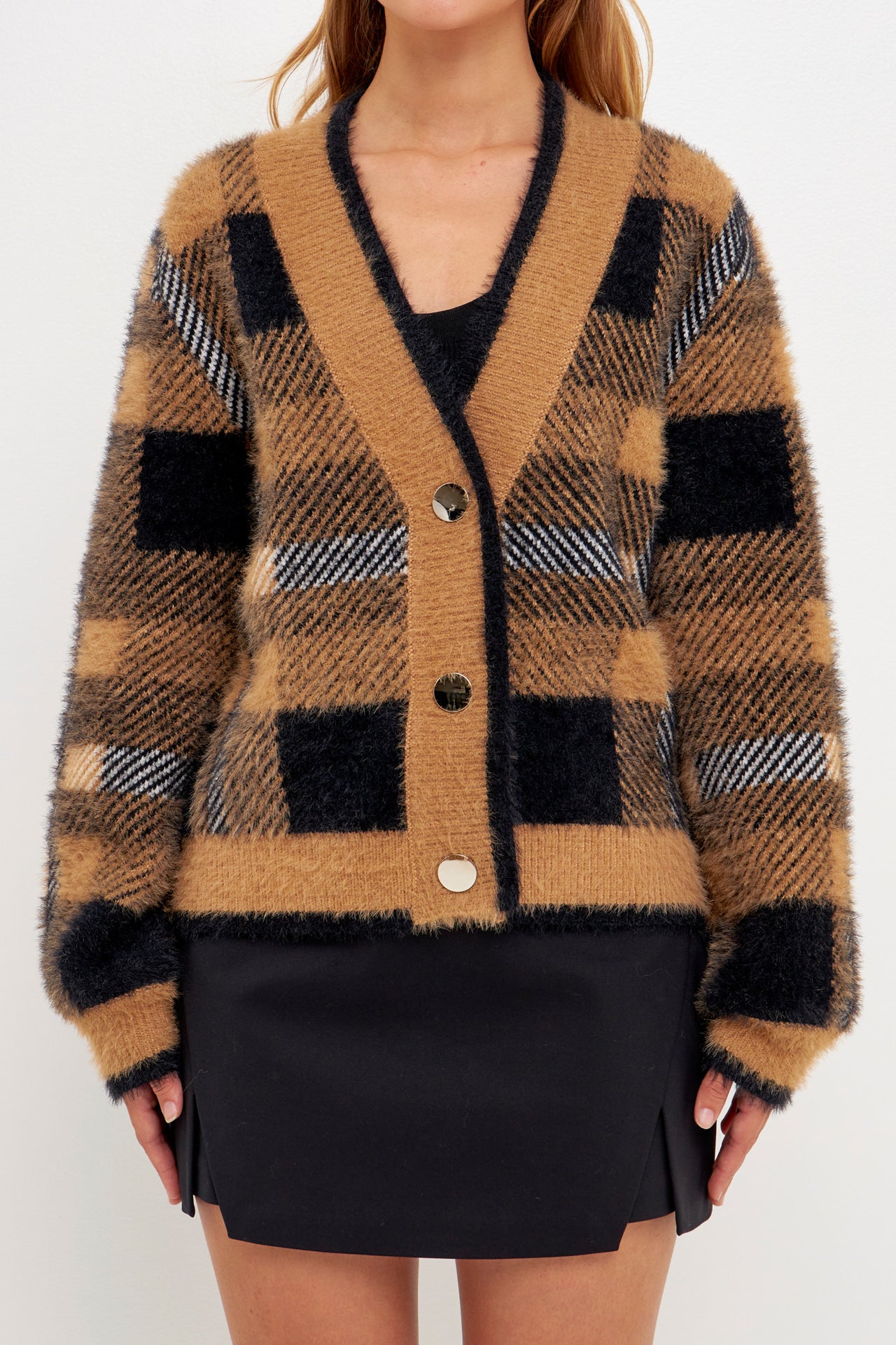 ENGLISH FACTORY - English Factory - Check Plaid Cardigan Sweater - SWEATERS & KNITS available at Objectrare