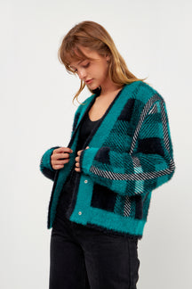 Check Cardigan Sweater
