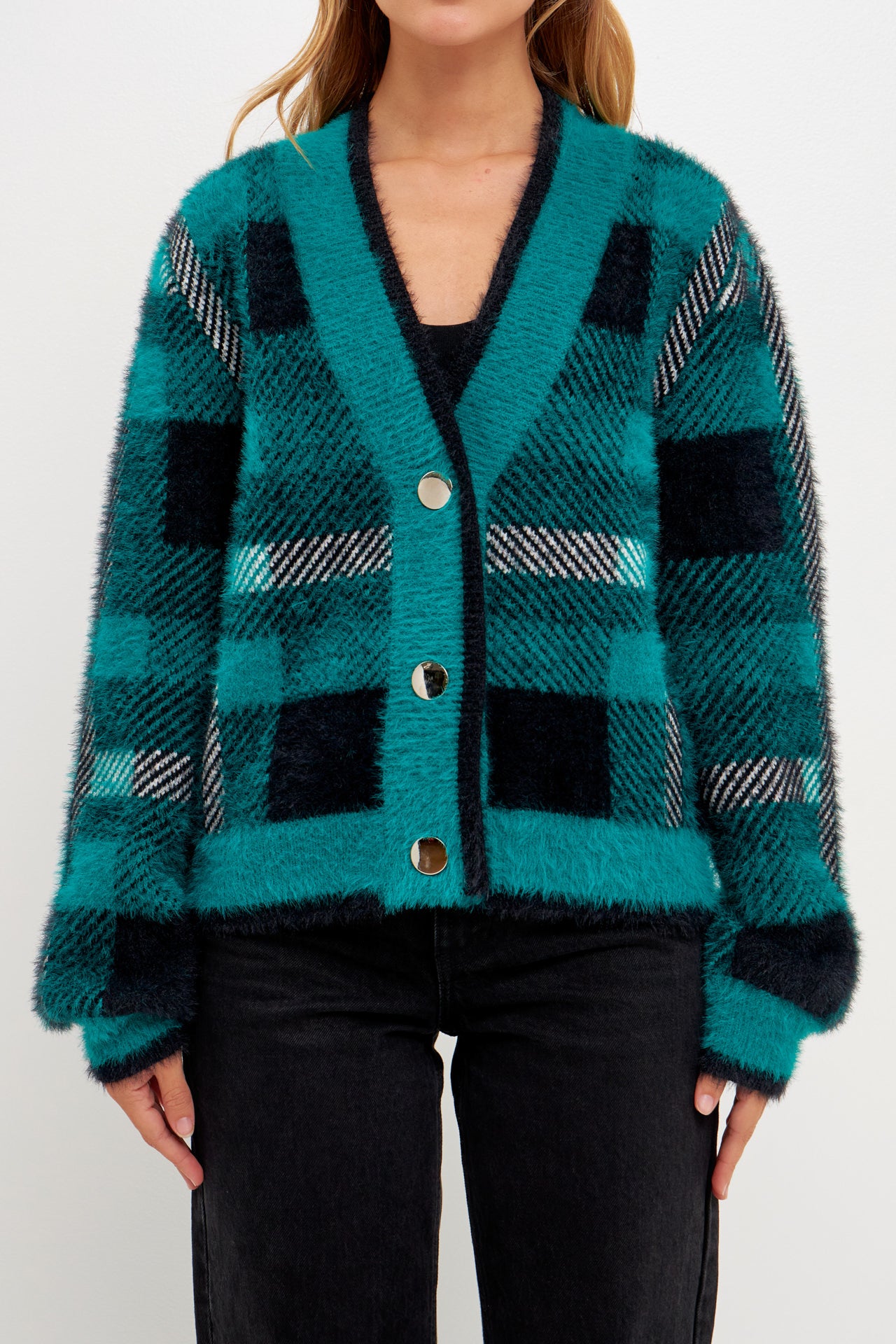 ENGLISH FACTORY - English Factory - Check Plaid Cardigan Sweater - SWEATERS & KNITS available at Objectrare