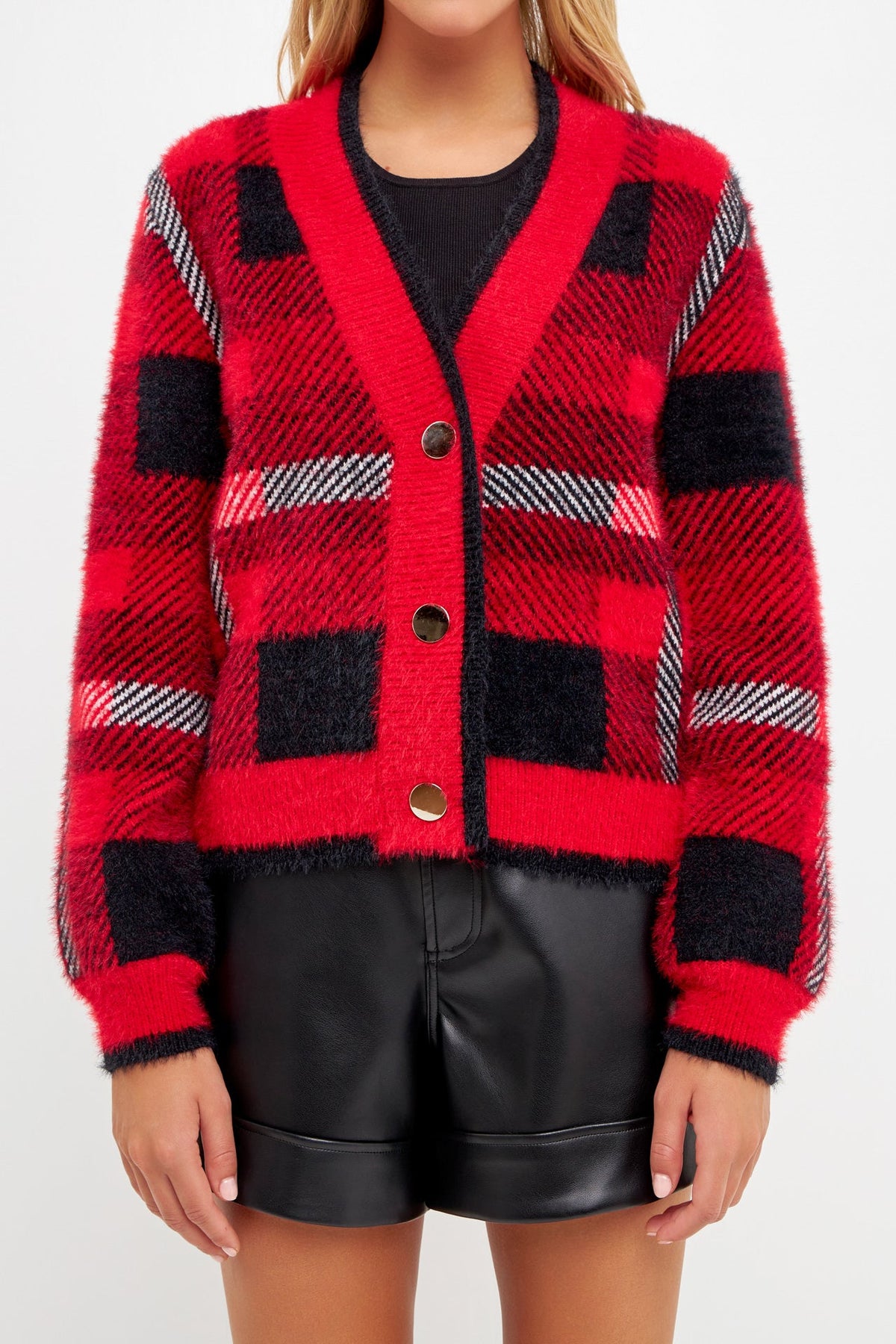 ENGLISH FACTORY - Checkered Plaid Cardigan - SWEATERS & KNITS available at Objectrare
