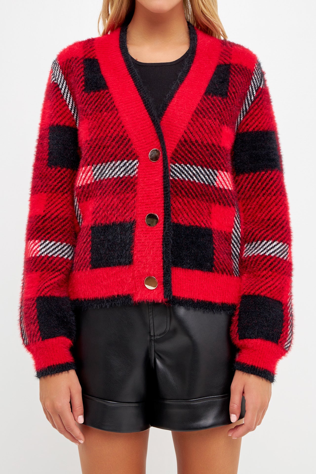 ENGLISH FACTORY - Checkered Plaid Cardigan - SWEATERS & KNITS available at Objectrare