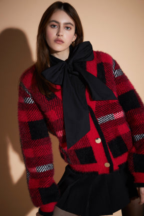 ENGLISH FACTORY - Checkered Plaid Cardigan - SWEATERS & KNITS available at Objectrare