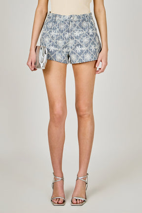 ENDLESS ROSE - Floral Embroidered Denim Micro Shorts - SHORTS available at Objectrare