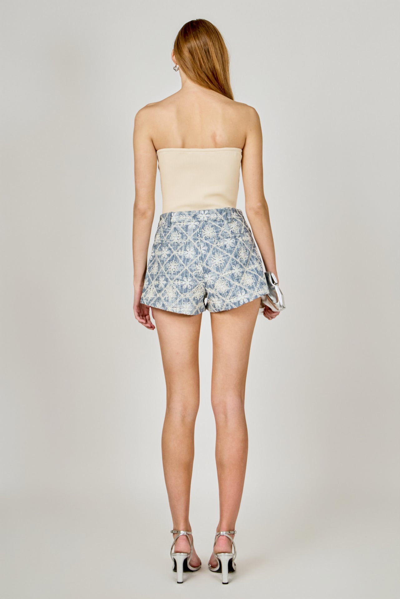 ENDLESS ROSE - Floral Embroidered Denim Micro Shorts - SHORTS available at Objectrare