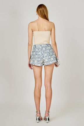 ENDLESS ROSE - Floral Embroidered Denim Micro Shorts - SHORTS available at Objectrare