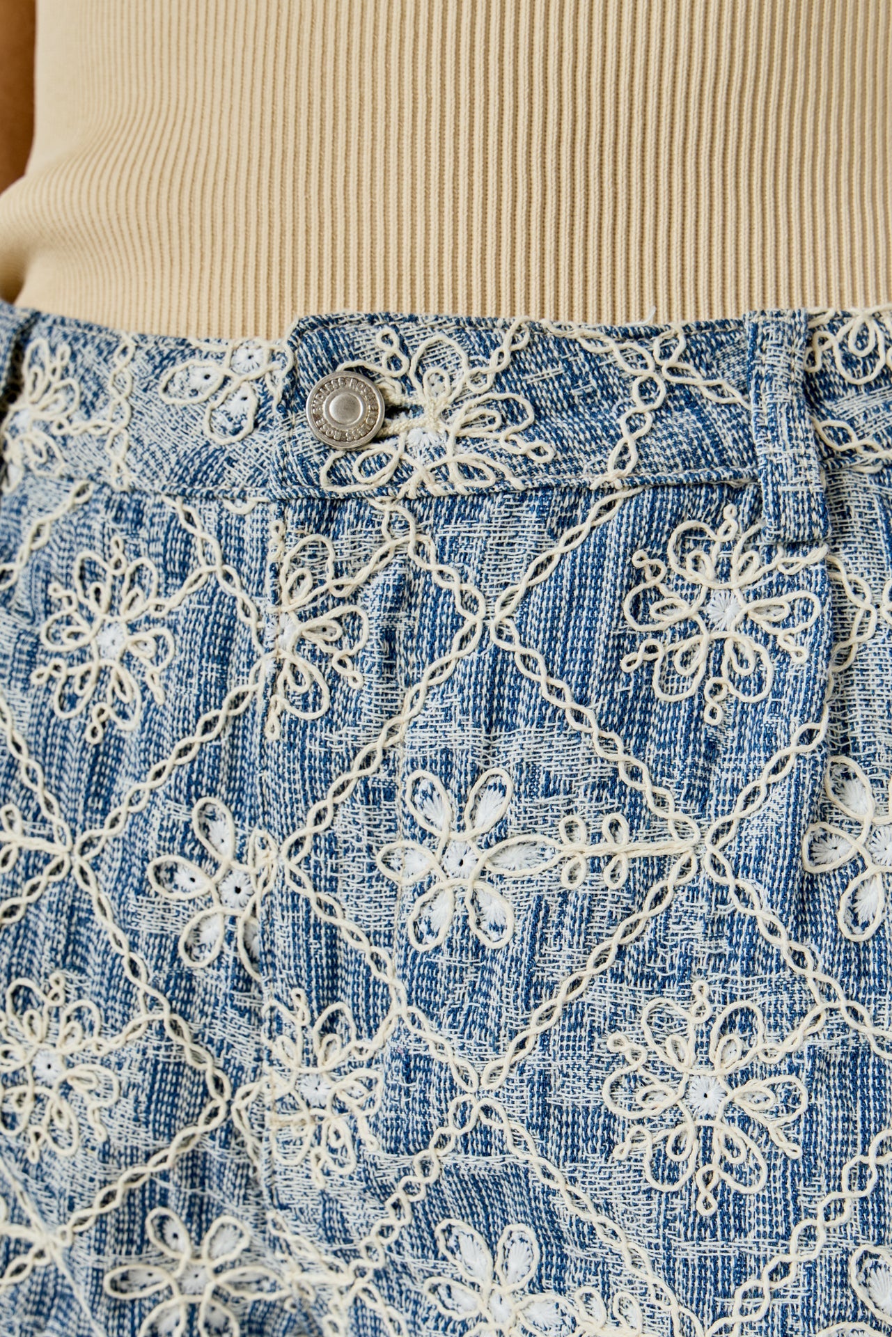 ENDLESS ROSE - Floral Embroidered Denim Micro Shorts - SHORTS available at Objectrare