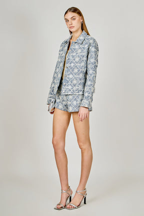 ENDLESS ROSE - Floral Embroidered Denim Micro Shorts - SHORTS available at Objectrare