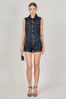 ENDLESS ROSE - Cropped Denim Vest - TOPS available at Objectrare