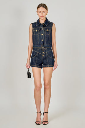 ENDLESS ROSE - Cropped Denim Vest - TOPS available at Objectrare