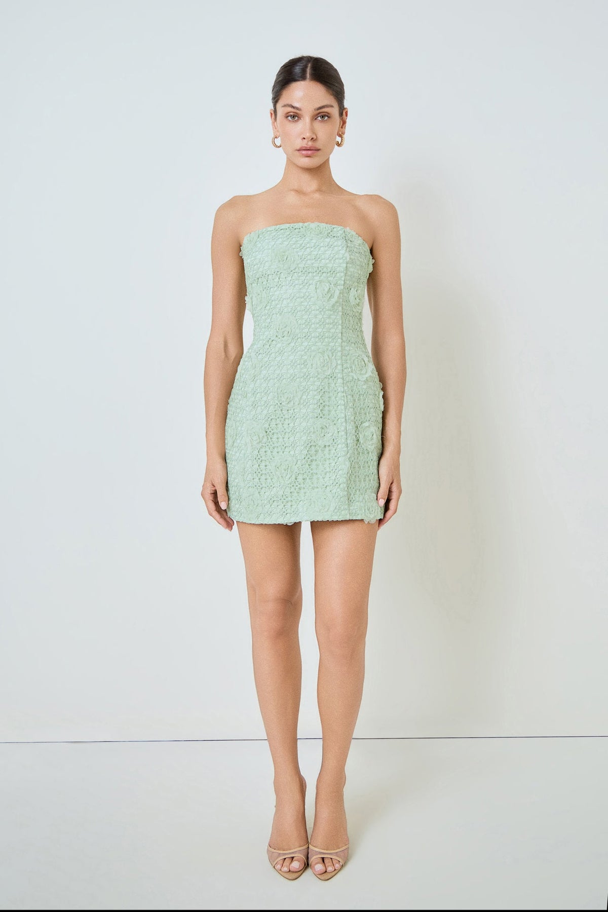 MARSY - Strapless Floral Embellished Mini Dress - DRESSES available at Objectrare
