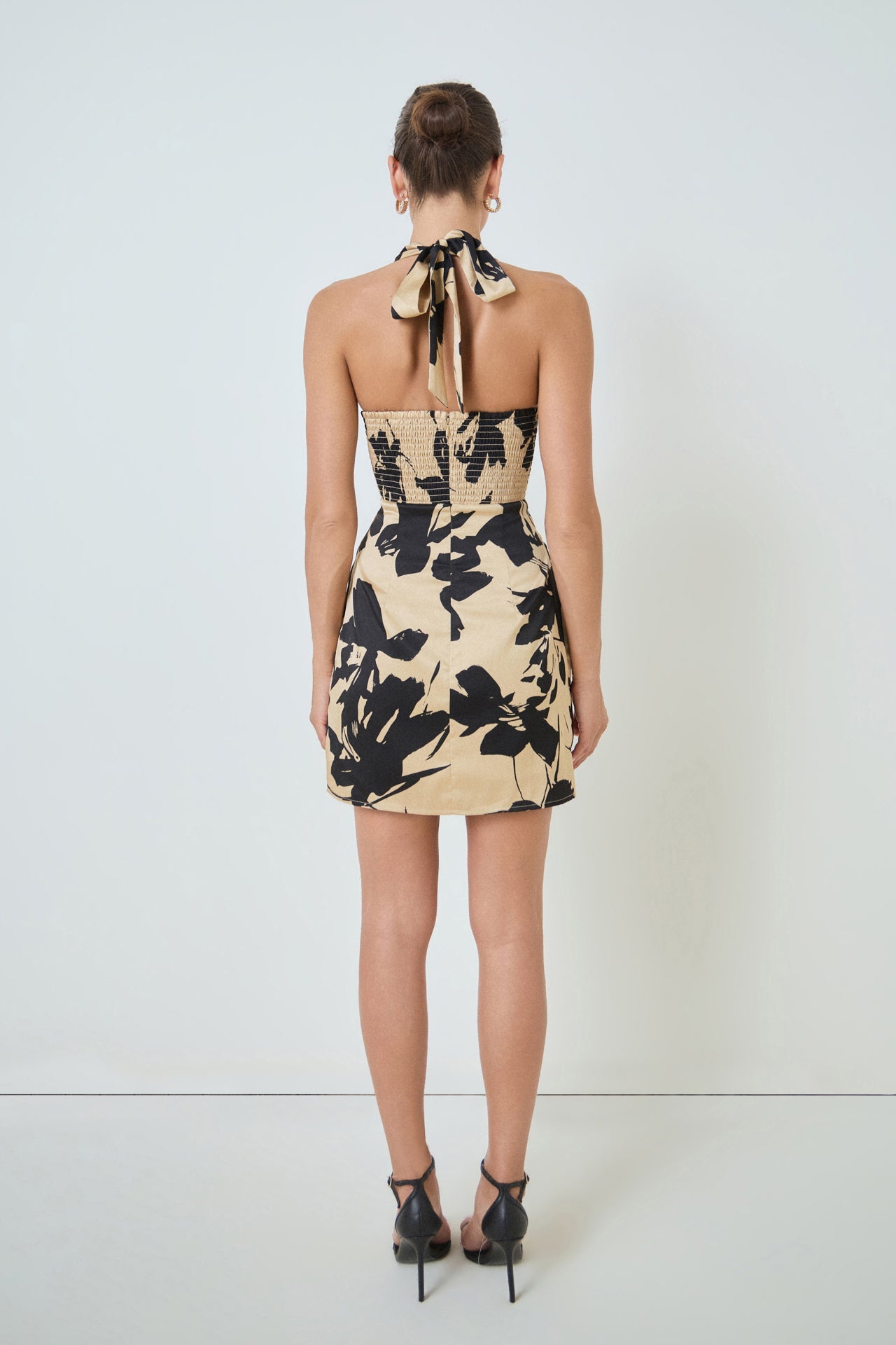 MARSY - Gold Ring Halter Print Mini Dress - DRESSES available at Objectrare