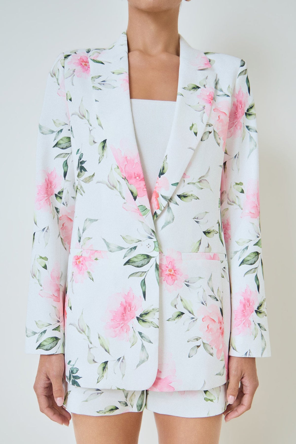 MARSY - Single Breasted Rose Print Blazer - JACKETS available at Objectrare