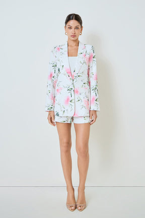 MARSY - Single Breasted Rose Print Blazer - JACKETS available at Objectrare