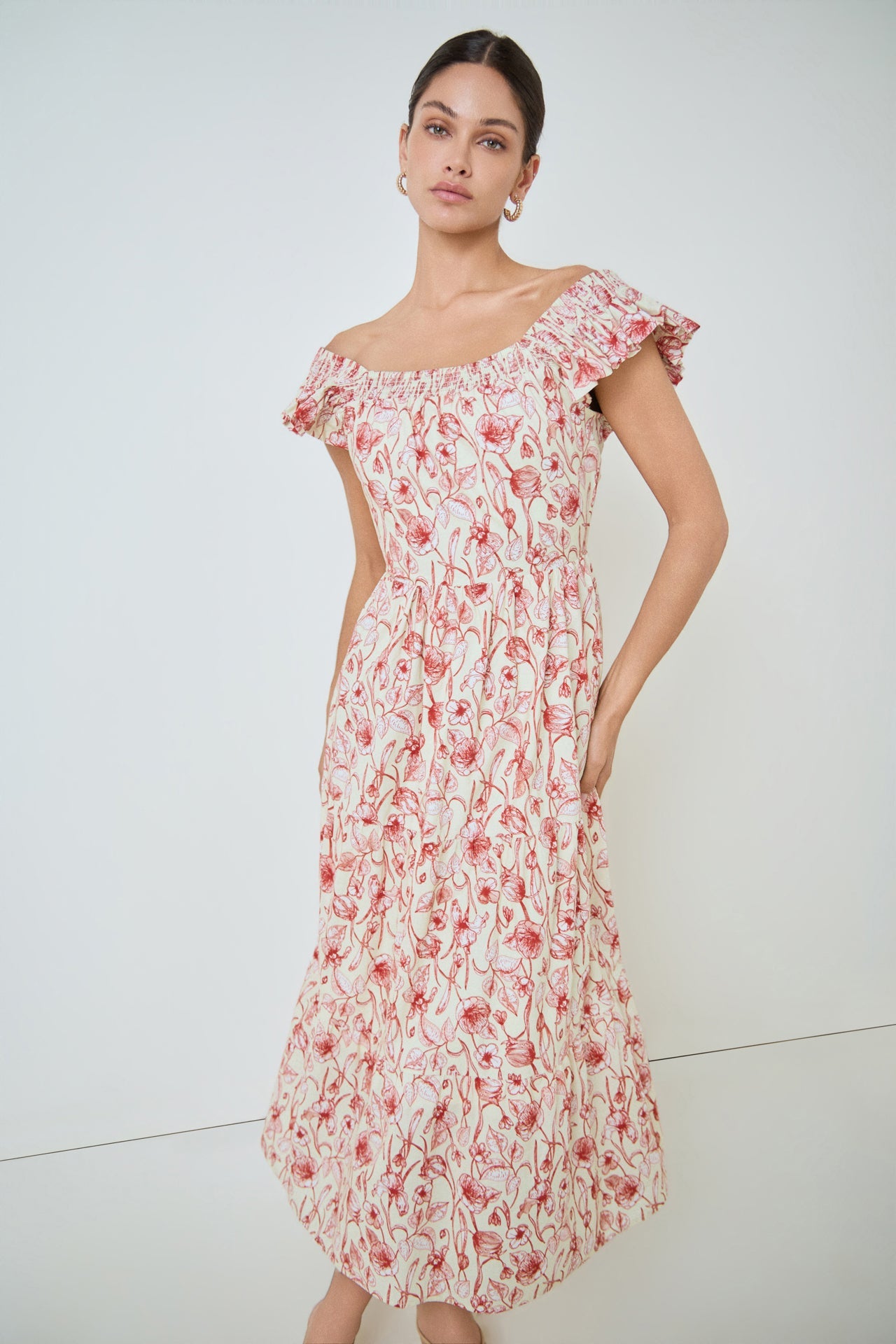 MARSY - Back Bow Floral Print Midi Dress - DRESSES available at Objectrare