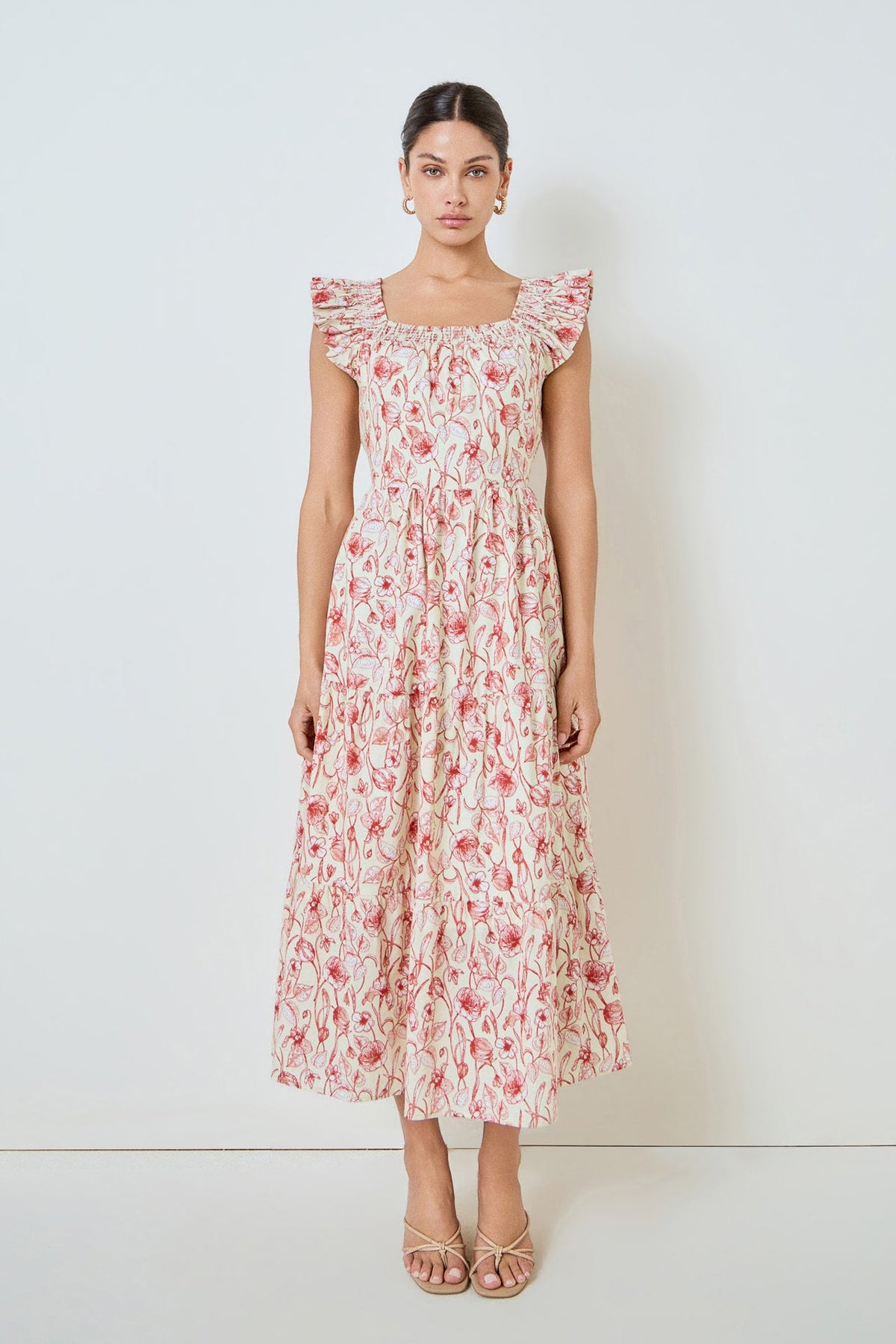 Back Bow Floral Print Midi Dress
