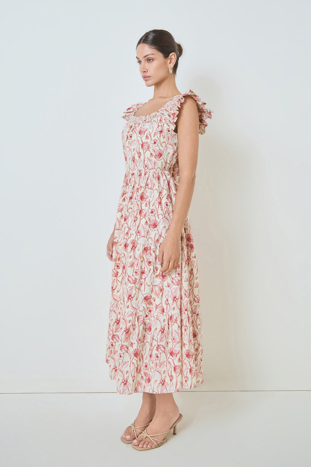 MARSY - Back Bow Floral Print Midi Dress - DRESSES available at Objectrare