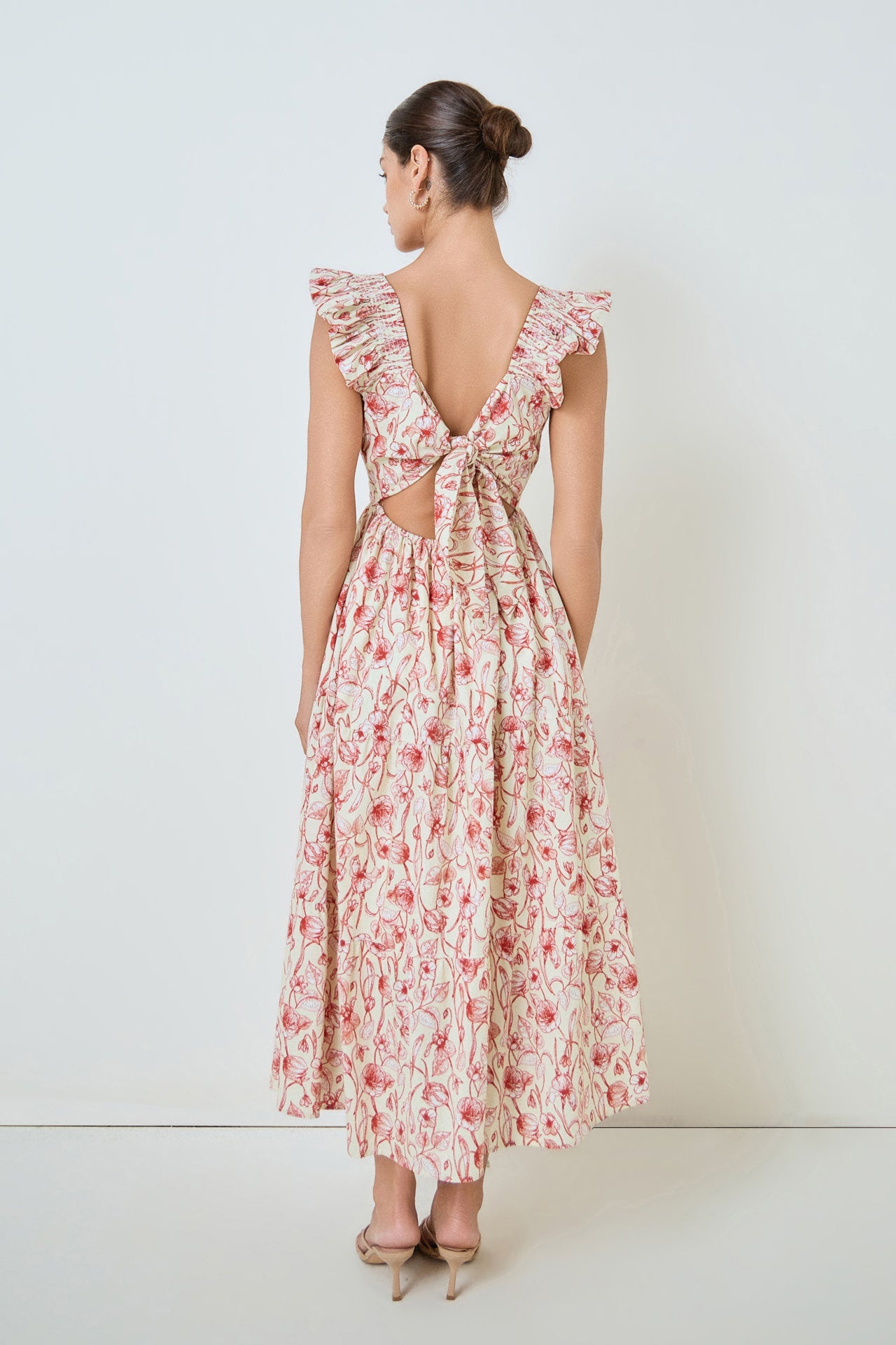 MARSY - Back Bow Floral Print Midi Dress - DRESSES available at Objectrare