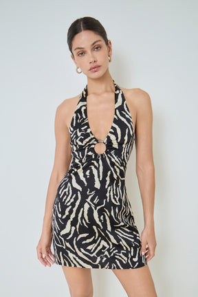 MARSY - Gold Ring Animal Print Mini Dress - DRESSES available at Objectrare