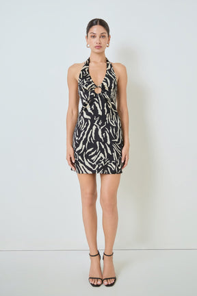 MARSY - Gold Ring Animal Print Mini Dress - DRESSES available at Objectrare