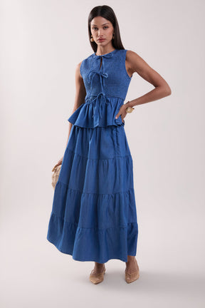 MARSY - Denim Smocked Peplum Top - TOPS available at Objectrare