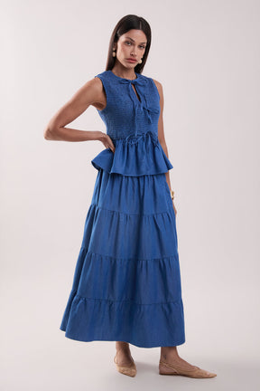 MARSY - Denim Smocked Peplum Top - TOPS available at Objectrare