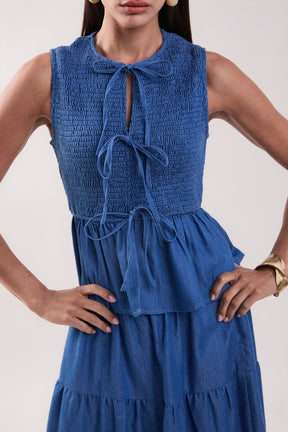MARSY - Denim Smocked Peplum Top - TOPS available at Objectrare