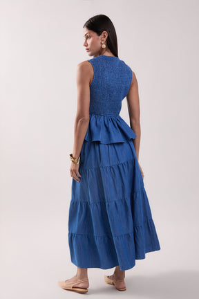 MARSY - Tiered Denim Maxi Skirt - SKIRTS available at Objectrare