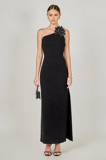 ENDLESS ROSE - Flower Detail One Shoulder Knit Maxi Dress - DRESSES available at Objectrare