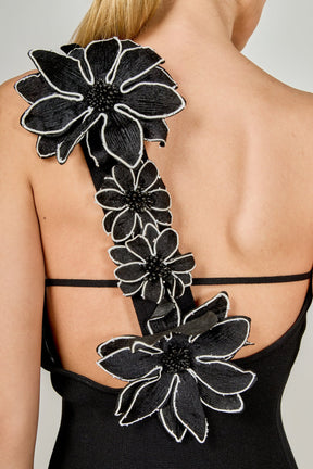 ENDLESS ROSE - Flower Detail One Shoulder Knit Maxi Dress - DRESSES available at Objectrare