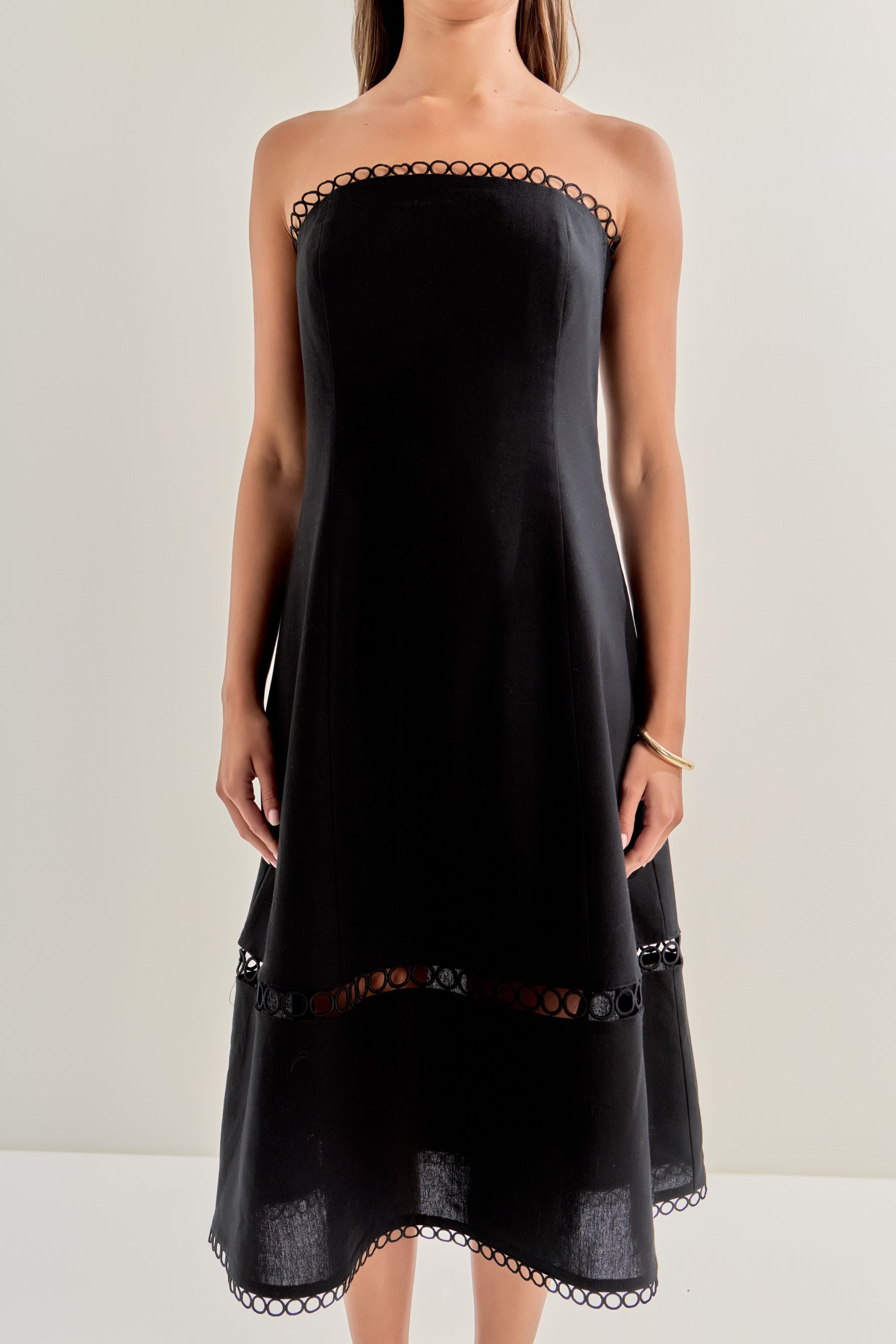 MARSY - Linen Strapless Dress with Smocking - DRESSES available at Objectrare