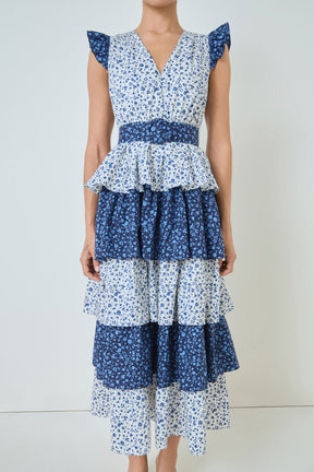 MARSY - Mixed Floral Tiered Maxi Dress - DRESSES available at Objectrare