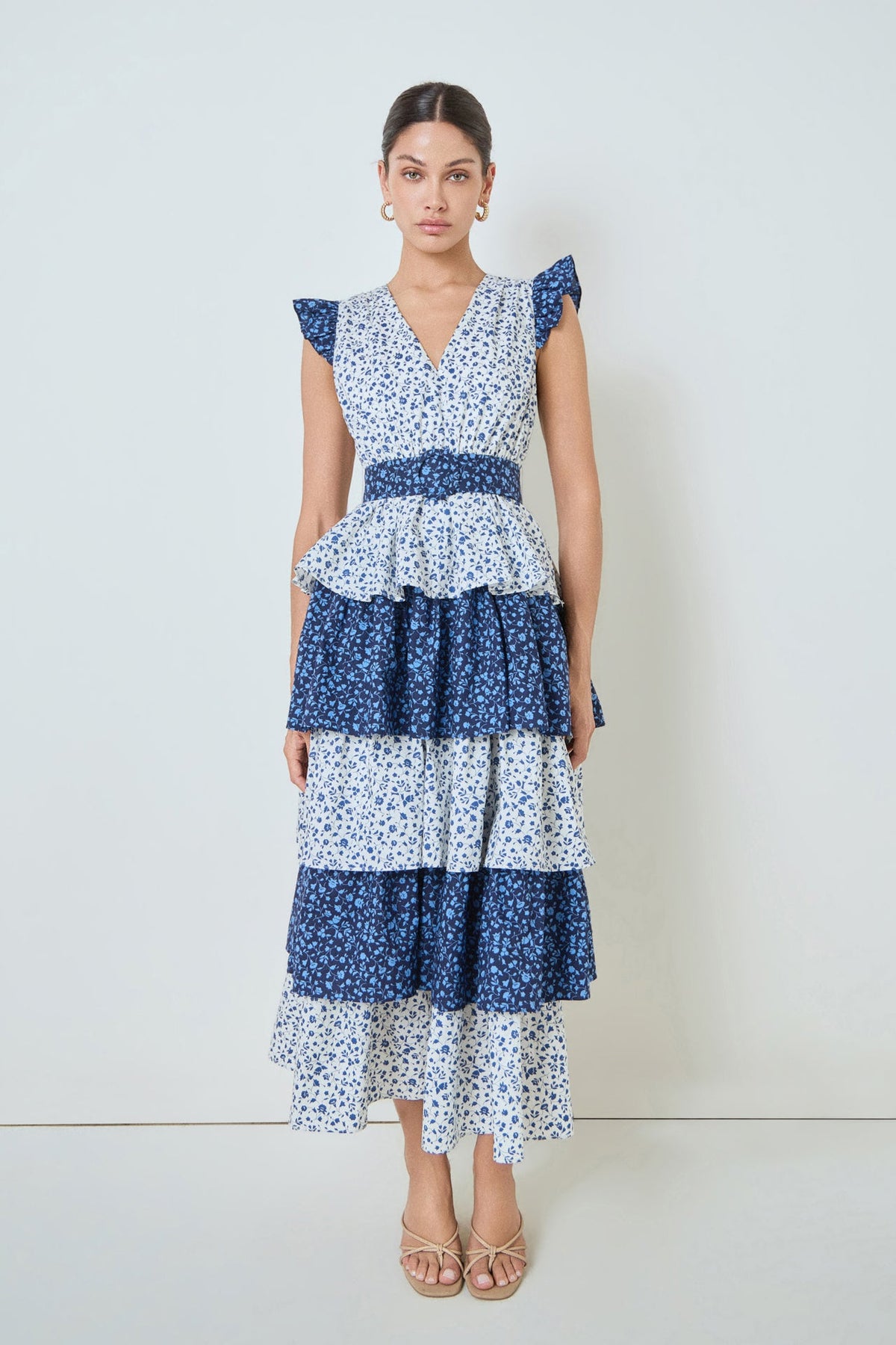 MARSY - Mixed Floral Tiered Maxi Dress - DRESSES available at Objectrare