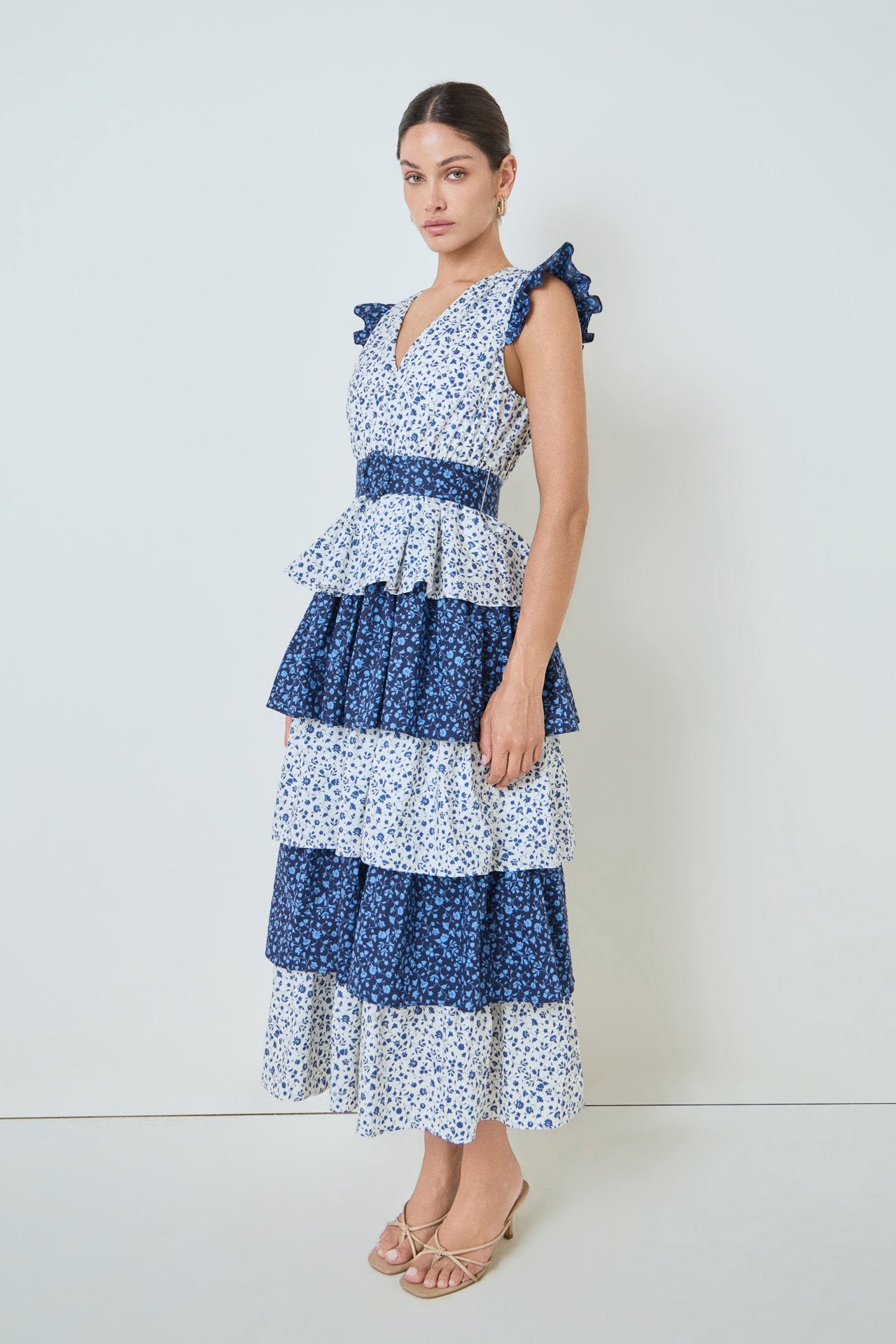 MARSY - Mixed Floral Tiered Maxi Dress - DRESSES available at Objectrare