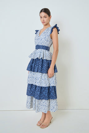 MARSY - Mixed Floral Tiered Maxi Dress - DRESSES available at Objectrare