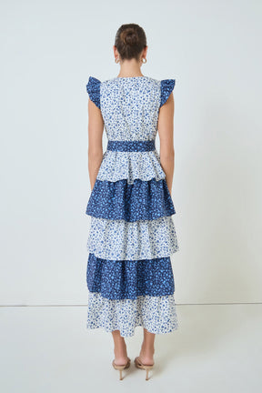 MARSY - Mixed Floral Tiered Maxi Dress - DRESSES available at Objectrare