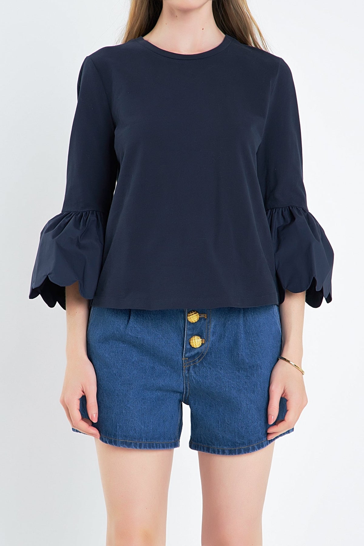 ENGLISH FACTORY - Scallop Bell Sleeve T-Shirt - TOPS available at Objectrare