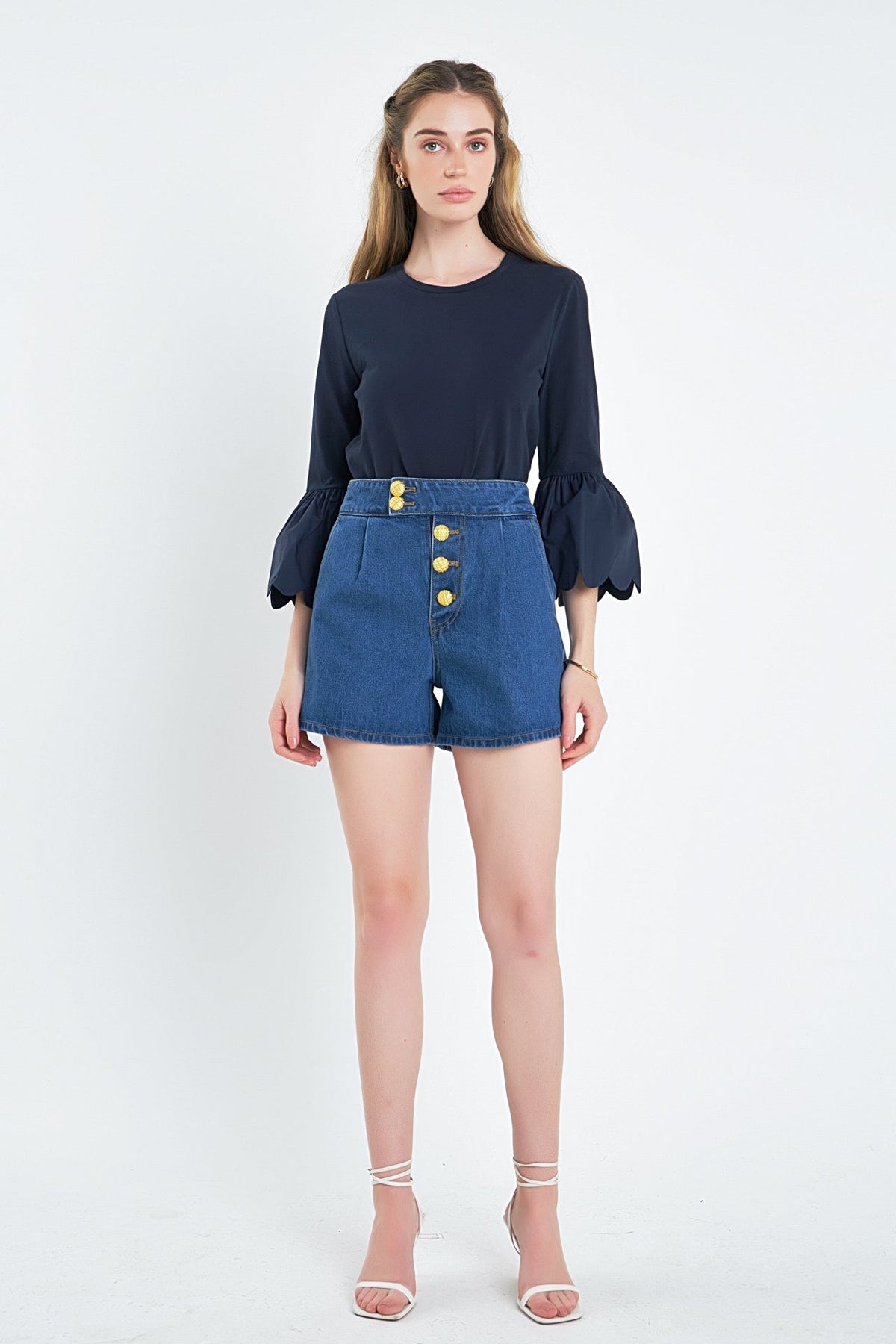 ENGLISH FACTORY - Scallop Bell Sleeve T-Shirt - TOPS available at Objectrare