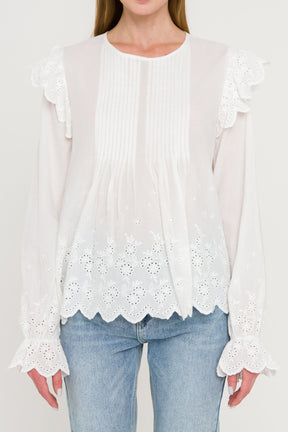 ENGLISH FACTORY - Eyelet Pintuck Blouse - BLOUSES available at Objectrare