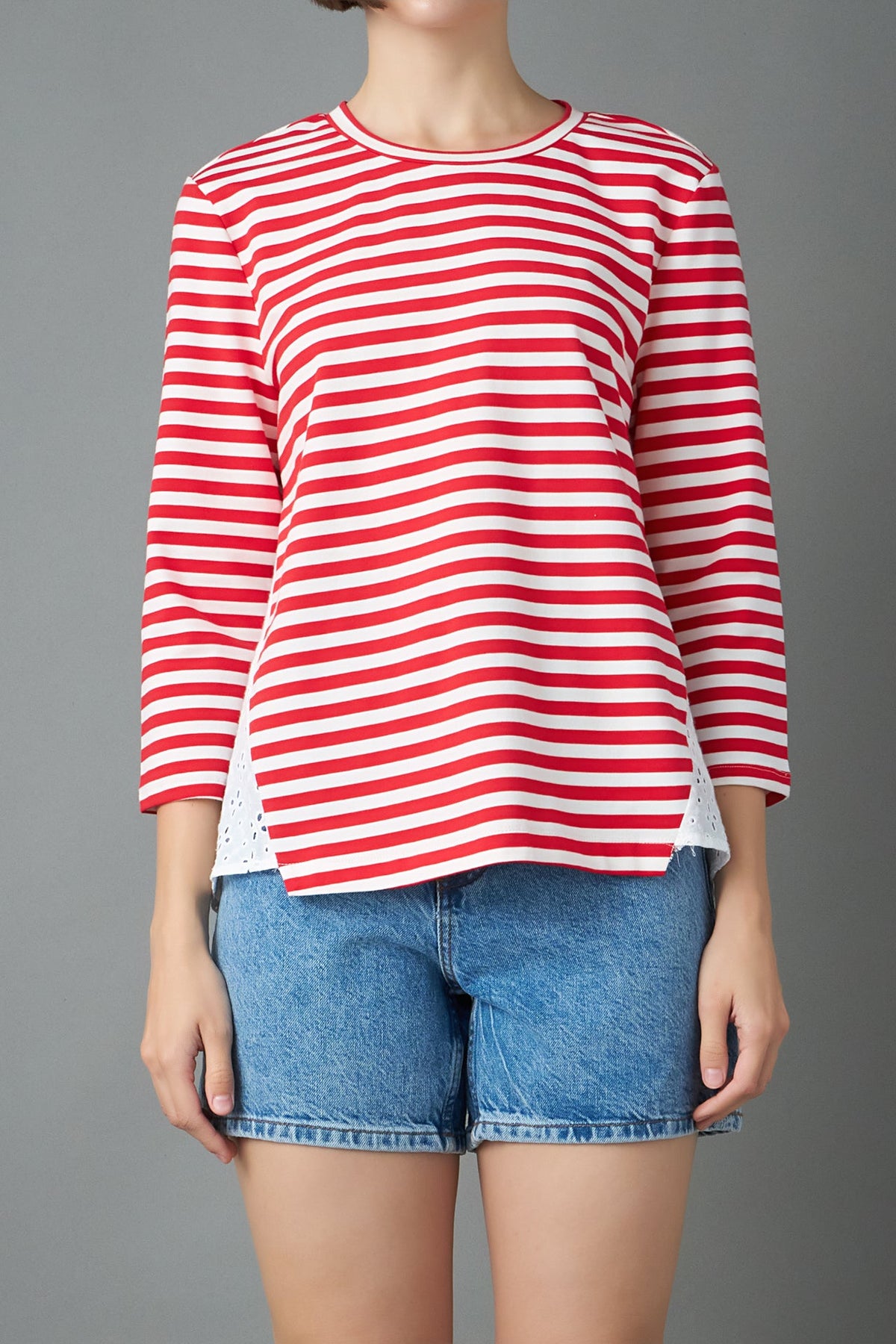 ENGLISH FACTORY - Eyelet Combo Striped Top - T-SHIRTS available at Objectrare