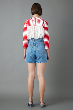 ENGLISH FACTORY - Eyelet Combo Striped Top - T-SHIRTS available at Objectrare