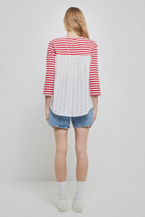 ENGLISH FACTORY - Eyelet Combo Striped Top - TOPS available at Objectrare