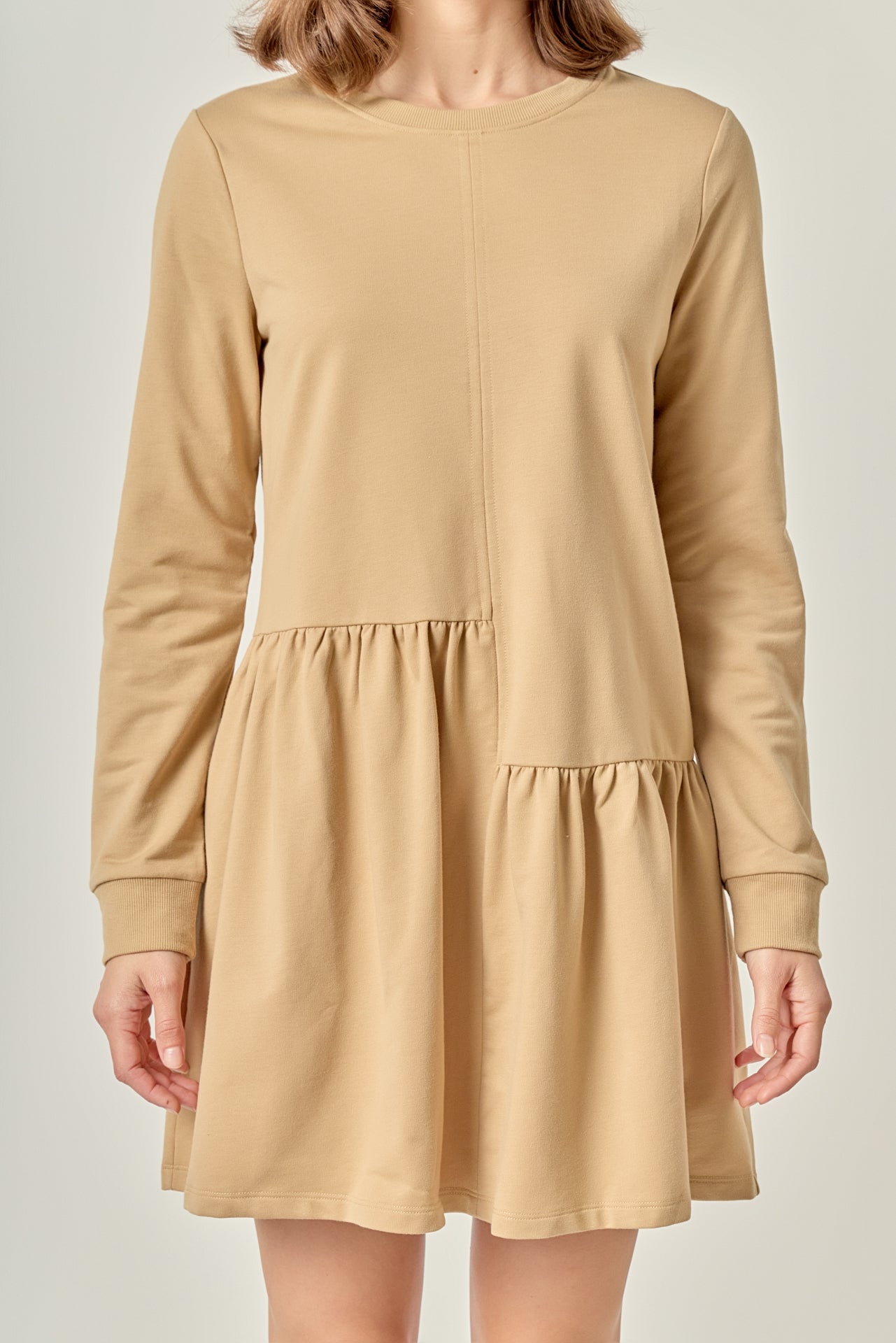 ENGLISH FACTORY - Knit Unbalanced Seam Dress - Tan - DRESSES available at Objectrare