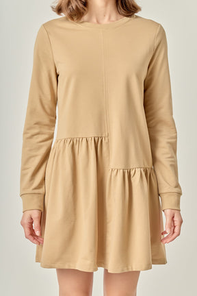 ENGLISH FACTORY - Knit Unbalanced Seam Dress - Tan - DRESSES available at Objectrare