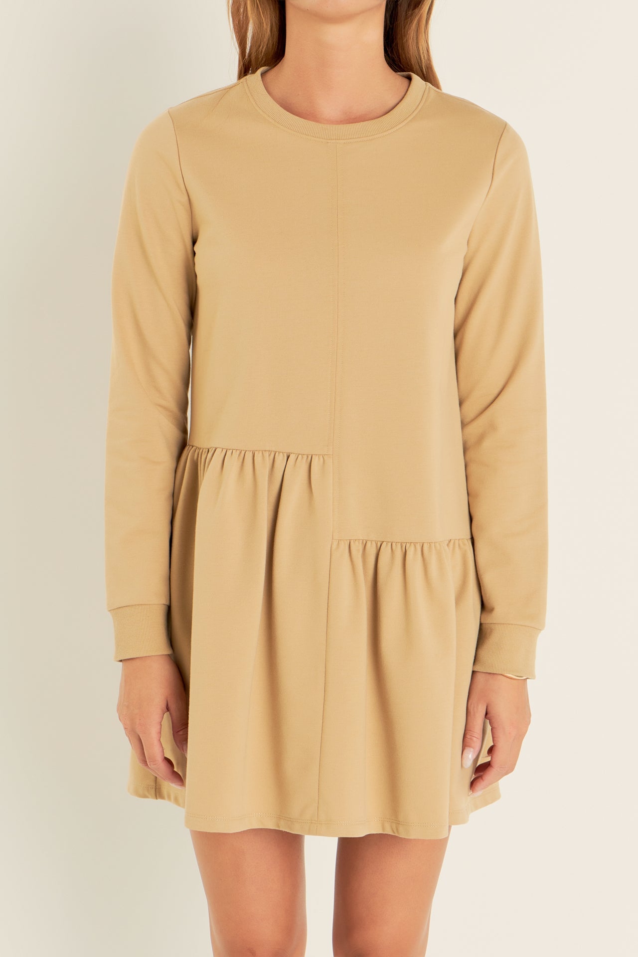 ENGLISH FACTORY - English Factory - Knit Unbalanced Seam Dress - Tan - DRESSES available at Objectrare